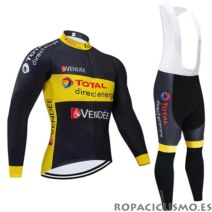 2021 Maillot Direct Energie Tirantes Mangas Largas Negro Amarillo